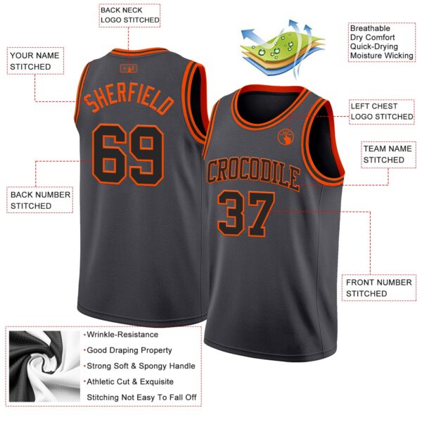 Custom Steel Gray Black-Orange Authentic Basketball Jersey