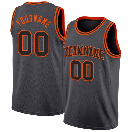 SteelGray0116 Custom Steel Gray Black-Orange Authentic Basketball Jersey