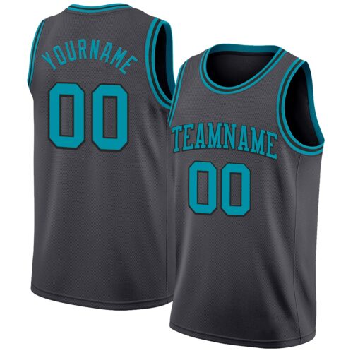 SteelGray0117 Custom Steel Gray Teal-Black Authentic Basketball Jersey