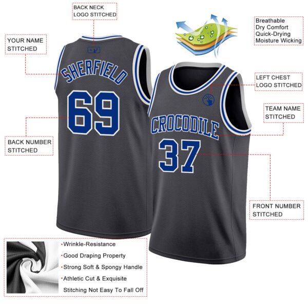 Custom Steel Gray Royal-White Authentic Basketball Jersey