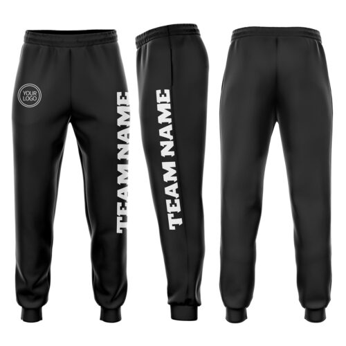 Sweatpants0002 Custom Black White Fleece Jogger Sweatpants