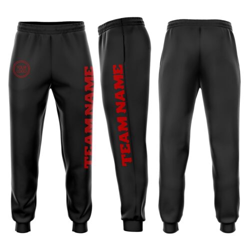Sweatpants0003 Custom Black Red Fleece Jogger Sweatpants