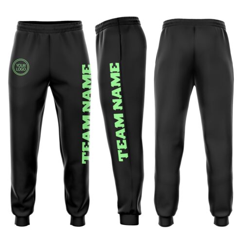 Sweatpants0015 Custom Black Pea Green Fleece Jogger Sweatpants