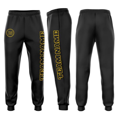 Sweatpants0018 Custom Black Black-Gold Fleece Jogger Sweatpants