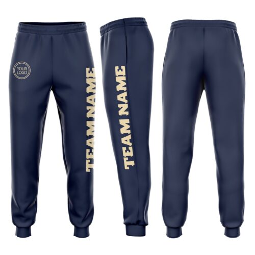 Sweatpants0028 Custom Navy Cream Fleece Jogger Sweatpants