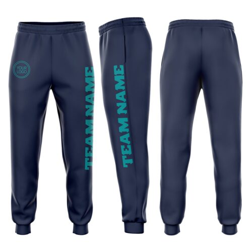 Sweatpants0029 Custom Navy Aqua Fleece Jogger Sweatpants