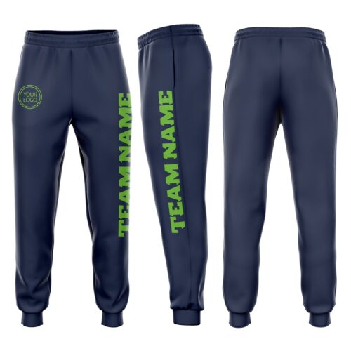 Sweatpants0030 Custom Navy Neon Green Fleece Jogger Sweatpants
