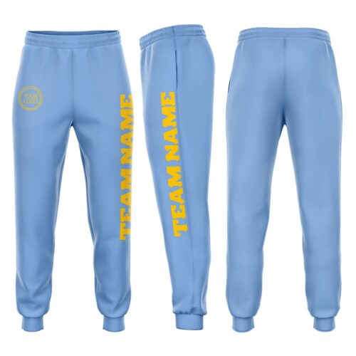 Sweatpants0041 Custom Light Blue Gold Fleece Jogger Sweatpants