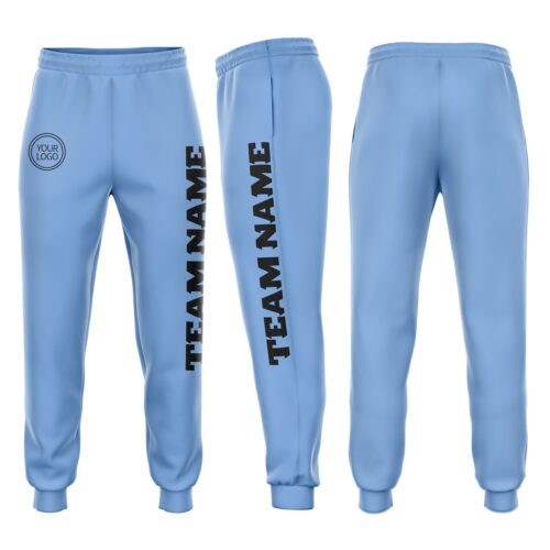 Sweatpants0044 Custom Light Blue Black Fleece Jogger Sweatpants