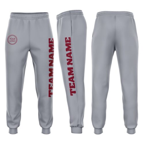 Sweatpants0096 Custom Gray Crimson Fleece Jogger Sweatpants