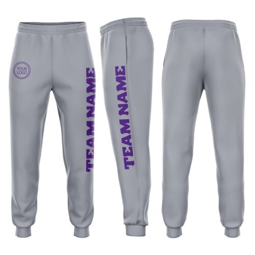 Sweatpants0099 Custom Gray Purple Fleece Jogger Sweatpants