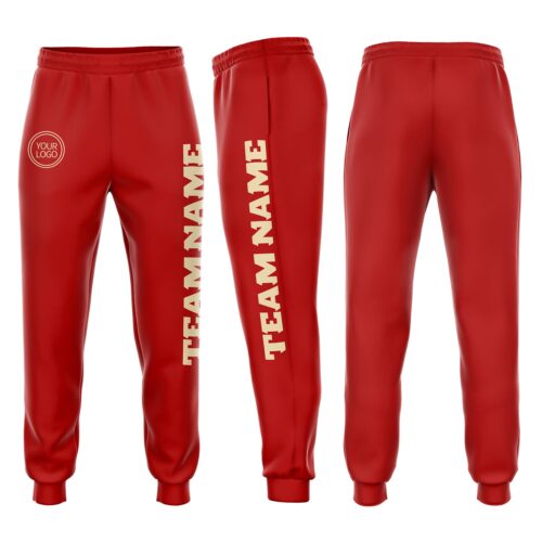 Sweatpants0105 Custom Red Cream Fleece Jogger Sweatpants
