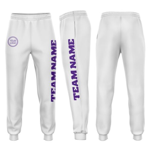 Sweatpants0138 Custom White Purple Fleece Jogger Sweatpants
