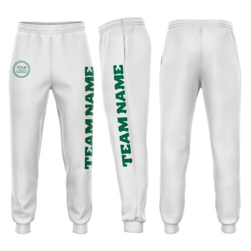 Sweatpants0139 Custom White Kelly Green Fleece Jogger Sweatpants