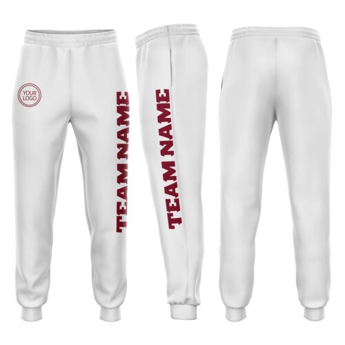 Sweatpants0140 Custom White Crimson Fleece Jogger Sweatpants