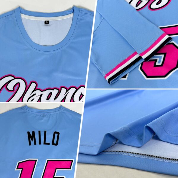 Custom Powder Blue Pink-Black Performance T-Shirt