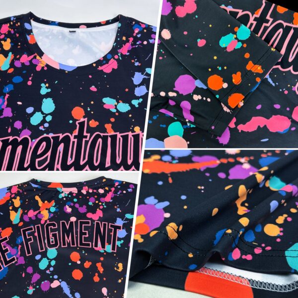 Custom Graffiti Pattern Black-Medium Pink 3D Expressive Splatter Performance T-Shirt