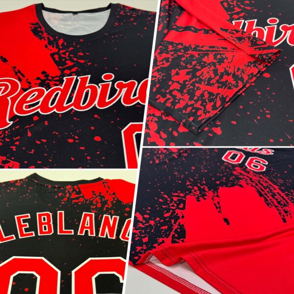 Custom Red Black-White 3D Pattern Design Abstract Brush Stroke Performance T-Shirt