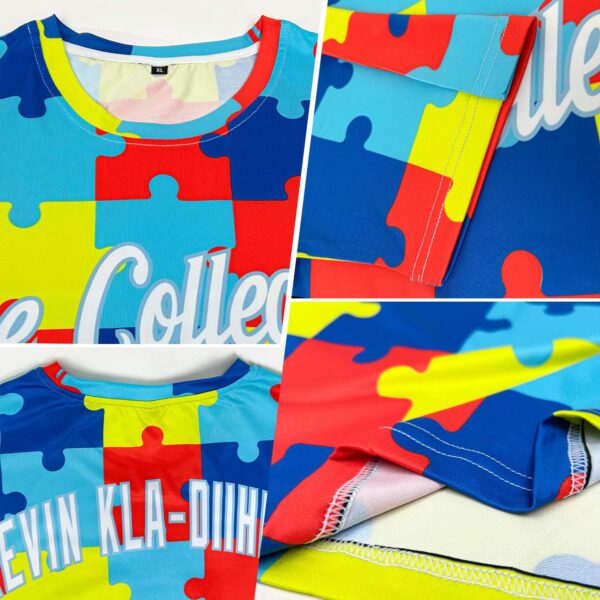 Custom Autism Supporter Awareness Puzzle Pieces Light Blue-White 3D Performance T-Shirt