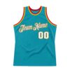Custom Teal White-Gold Authentic Throwback Basketball Jersey