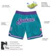 Custom Teal White Pinstripe Purple-White Authentic Basketball Shorts