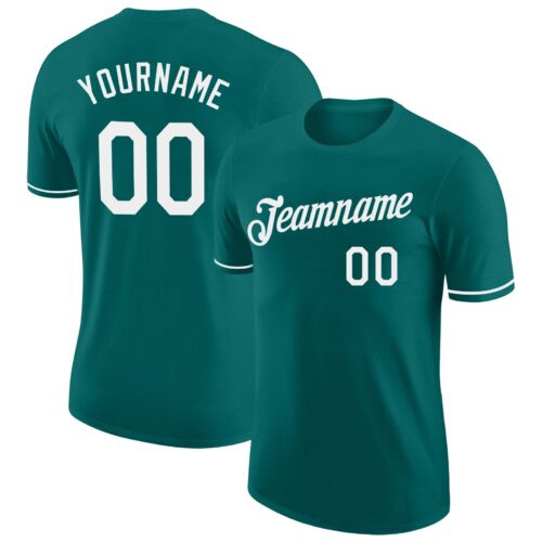 Teal0084 Custom Teal White Performance T-Shirt