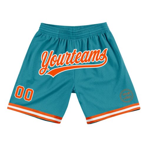 Teal0165 Custom Teal Orange-White Authentic Throwback Basketball Shorts