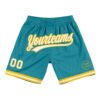 Custom Teal White-Gold Authentic Throwback Basketball Shorts