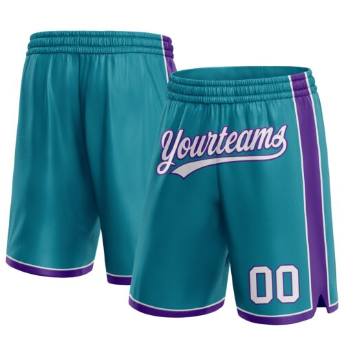 Teal0196 Custom Teal White-Purple Authentic Basketball Shorts