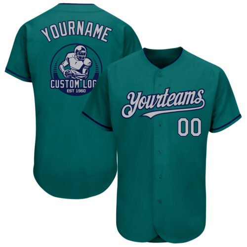 Teal0205 Custom Teal Gray-Navy Authentic Baseball Jersey