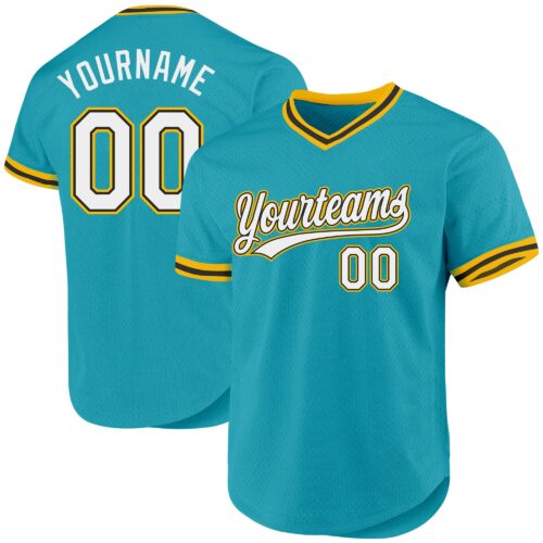 Teal0245 Custom Teal Black-Gold Authentic Throwback Baseball Jersey