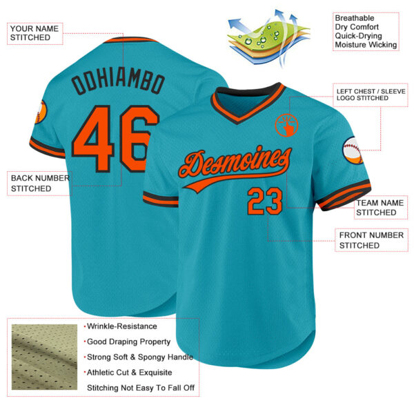 Custom Teal Orange-Black Authentic Throwback Baseball Jersey