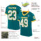 Custom Teal White-Gold Mesh Authentic Throwback Football Jersey