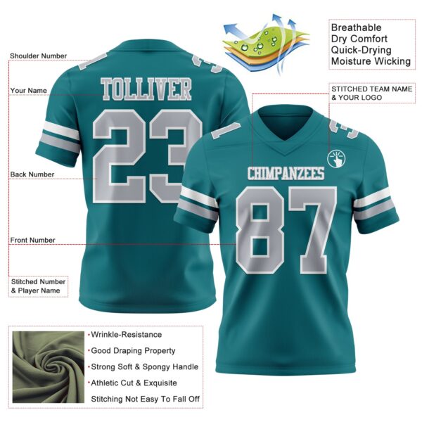 Custom Teal Gray-White Authentic Football Jersey