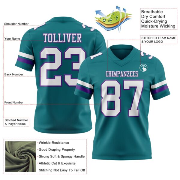 Custom Teal White-Purple Authentic Football Jersey