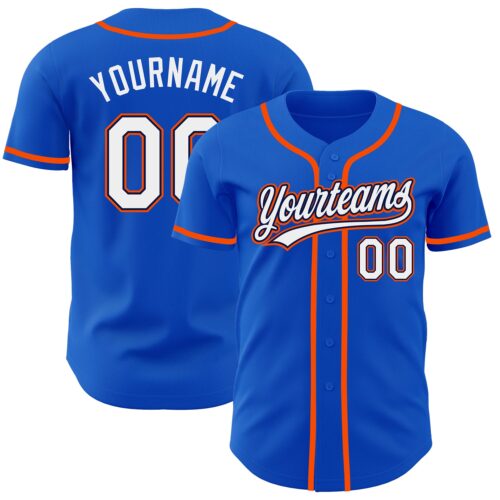 ThunderBlue0009 Custom Thunder Blue White Navy-Orange Authentic Baseball Jersey