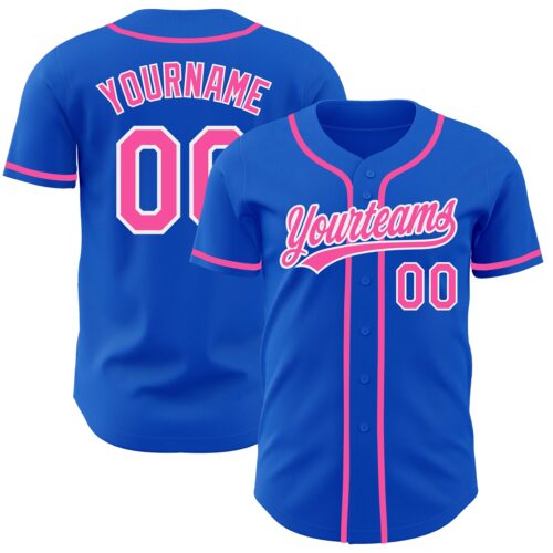 ThunderBlue0014 Custom Thunder Blue Pink-White Authentic Baseball Jersey