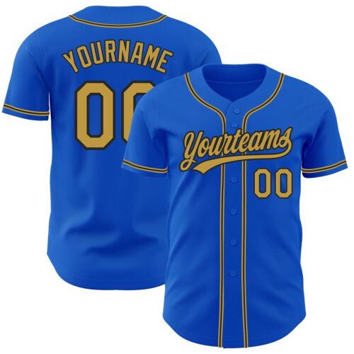 ThunderBlue0033 Custom Thunder Blue Old Gold-Black Authentic Baseball Jersey