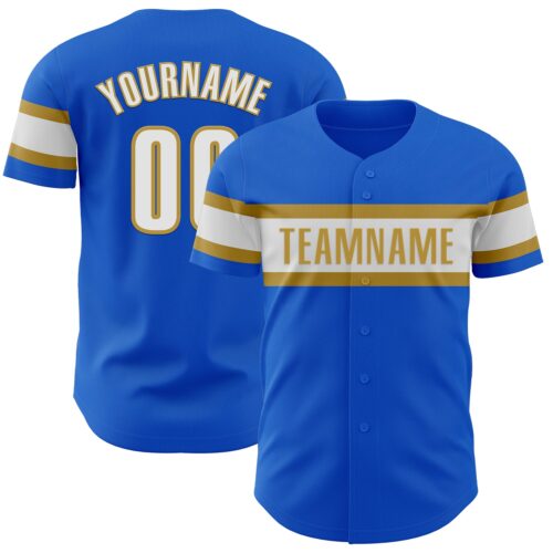 ThunderBlue0058 Custom Thunder Blue White-Old Gold Authentic Baseball Jersey