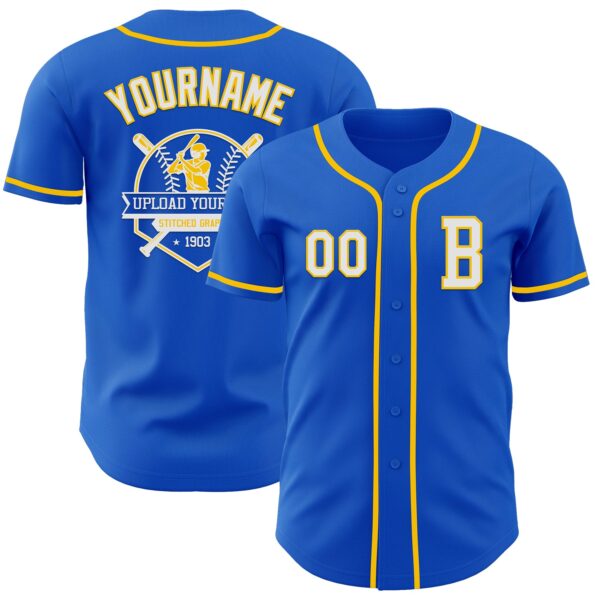 Custom Thunder Blue White-Yellow Authentic Baseball Jersey