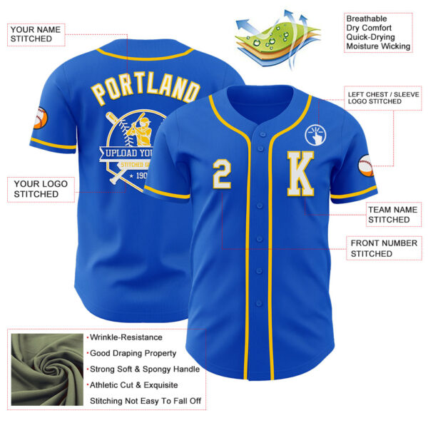 Custom Thunder Blue White-Yellow Authentic Baseball Jersey