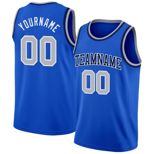 ThunderBlue0073 Custom Thunder Blue Gray White-Navy Authentic Basketball Jersey