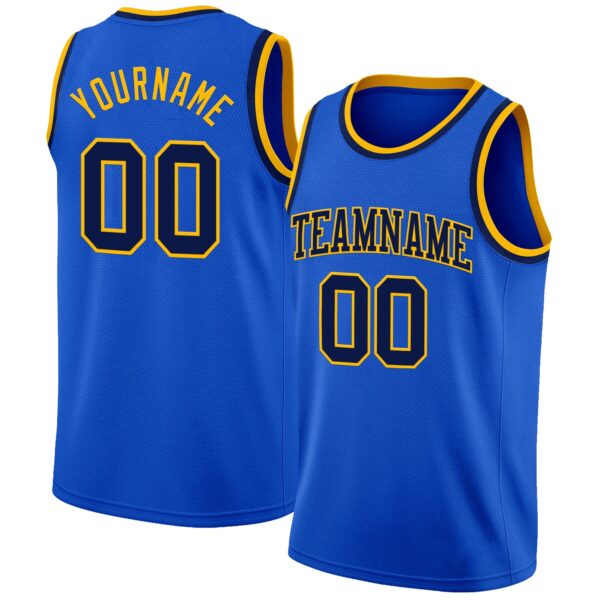 Custom Thunder Blue Navy-Gold Authentic Basketball Jersey