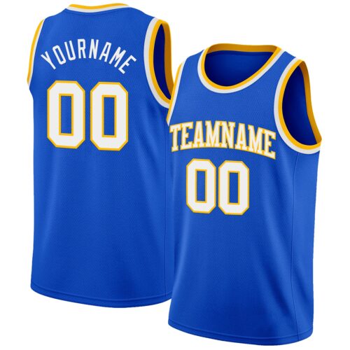 ThunderBlue0075 Custom Thunder Blue White-Gold Authentic Basketball Jersey