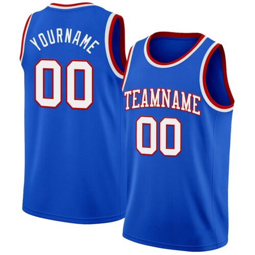 ThunderBlue0077 Custom Thunder Blue White-Red Authentic Basketball Jersey