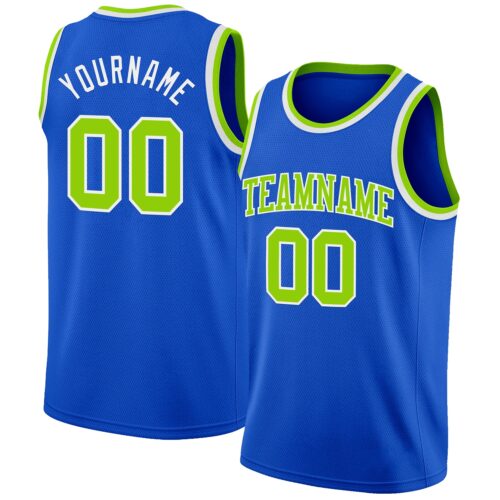 ThunderBlue0078 Custom Thunder Blue Neon Green-White Authentic Basketball Jersey