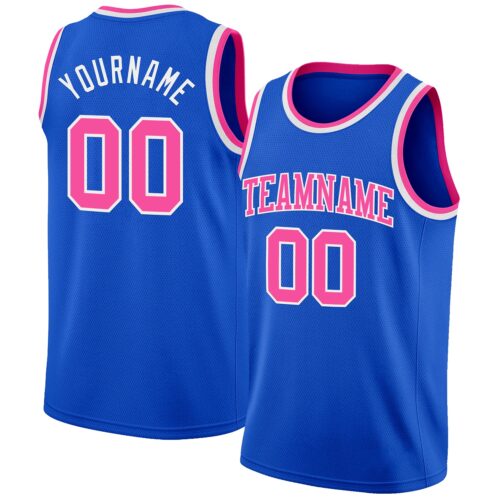 ThunderBlue0080 Custom Thunder Blue Pink-White Authentic Basketball Jersey