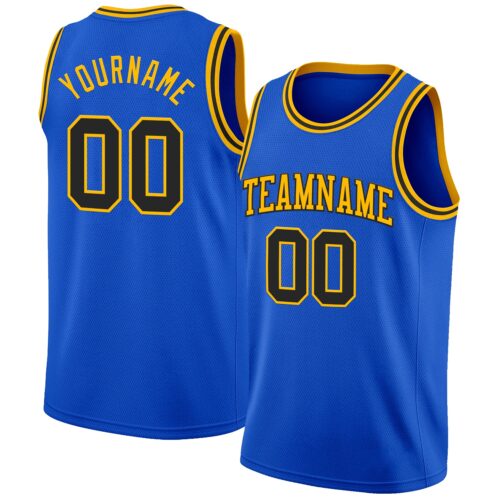 ThunderBlue0081 Custom Thunder Blue Black-Gold Authentic Basketball Jersey
