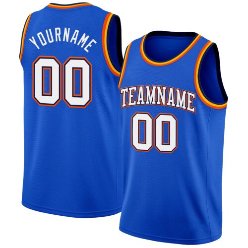 ThunderBlue0083 Custom Thunder Blue White Navy Orange-Gold Authentic Basketball Jersey