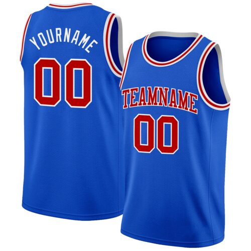 ThunderBlue0084 Custom Thunder Blue Red-White Authentic Basketball Jersey